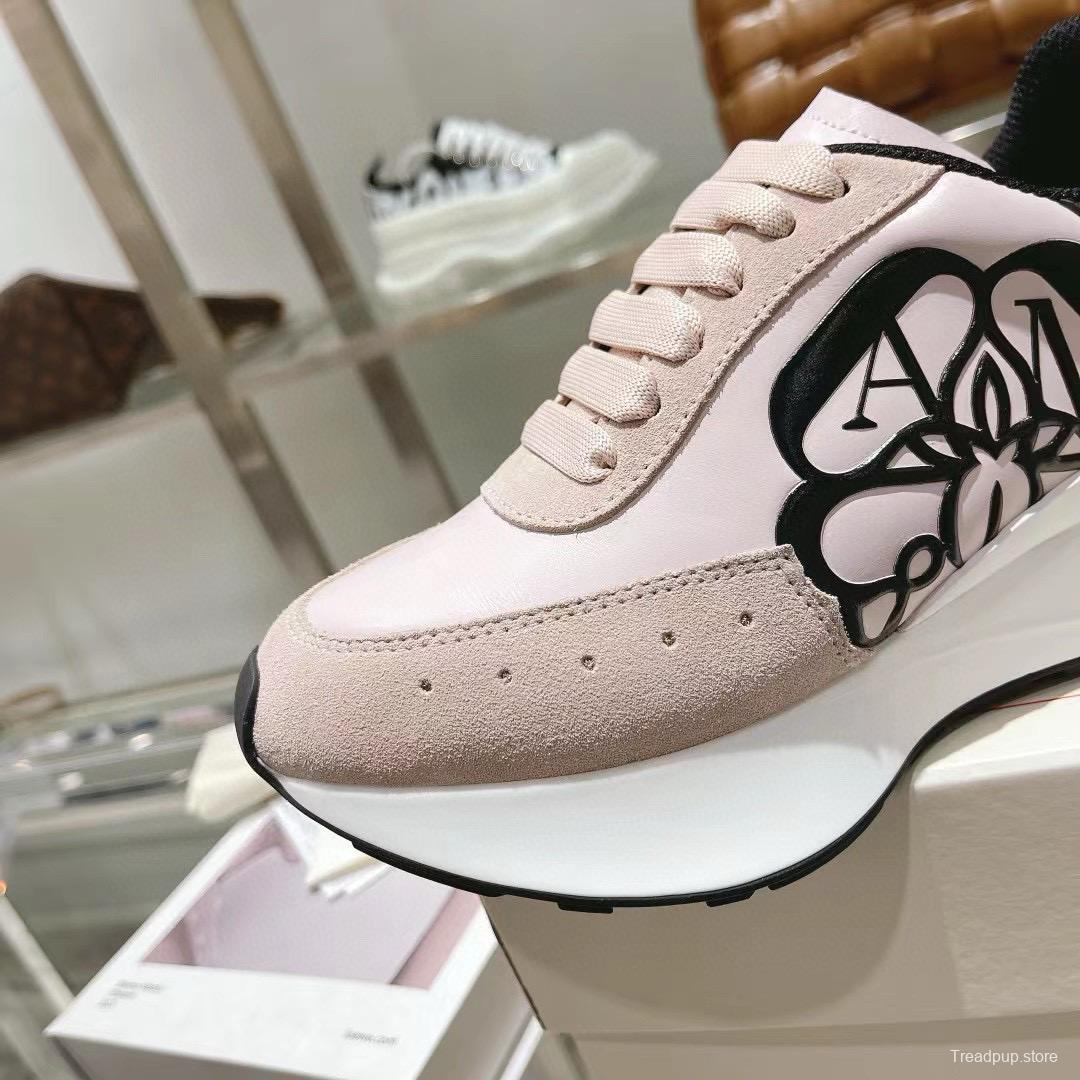 2024 Women Alexander McQueen Pink Black Leather Suede Sneakers MJ00370