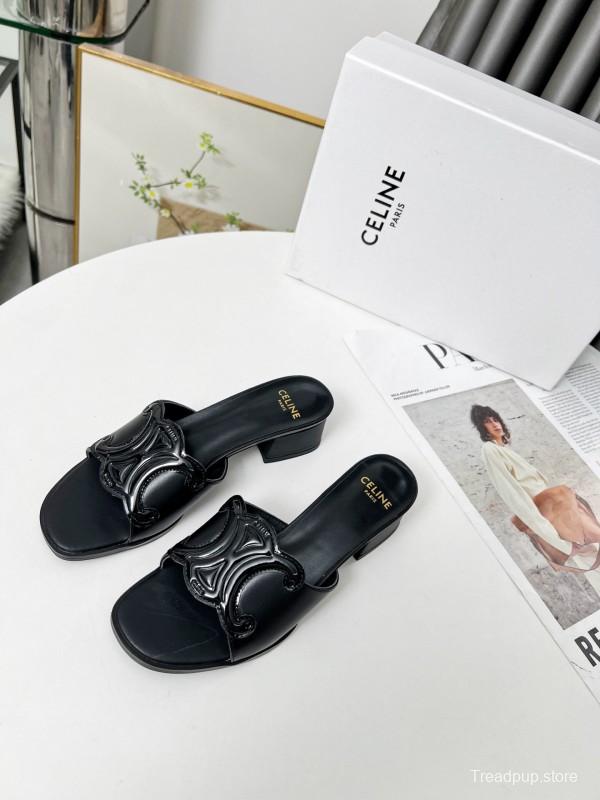 2025 Women Celine Black Leather Sandals