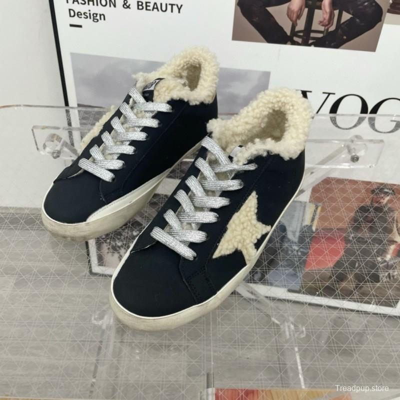 2025 Women GGDB Black Cream Shearling Leather Sneakers
