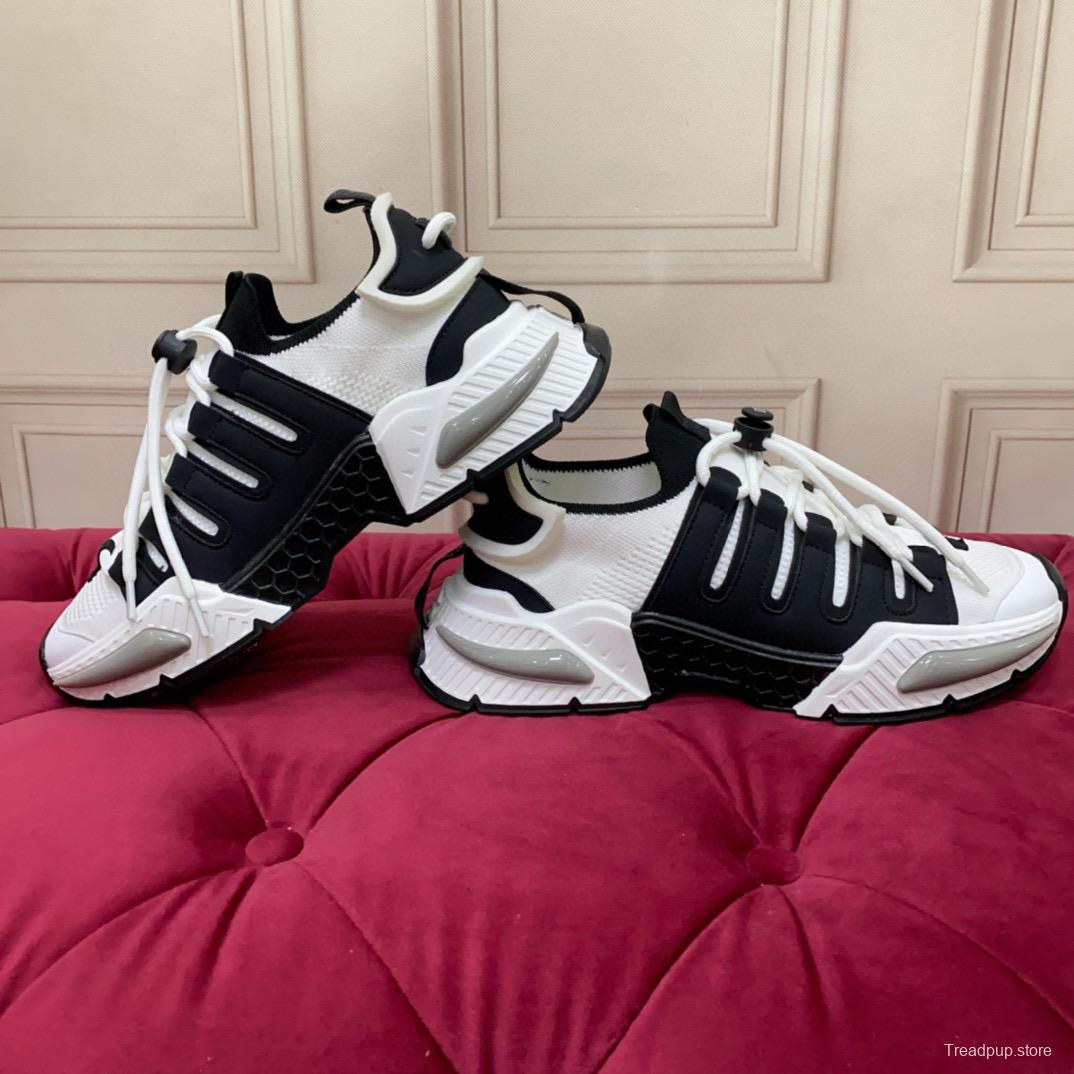 2024 Unisex Dolce & Gabbana Black White Knit Leather Sneakers MJ00340
