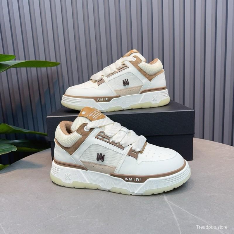 2024 Unisex Amiri White Beige Leather Mesh Sneakers MJ00360