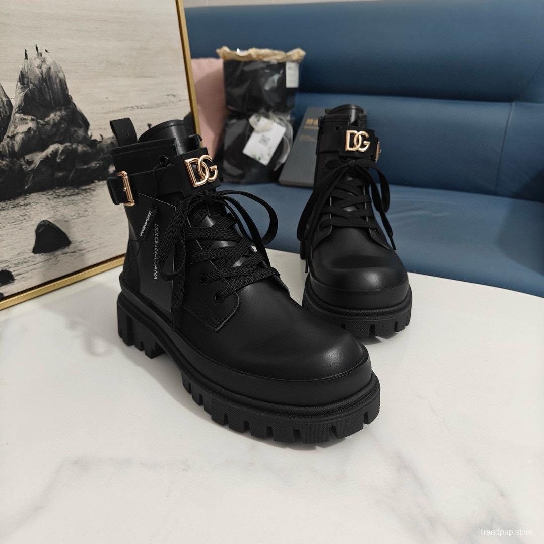 2024 Women Dolce & Gabbana Black Leather Ankle Boots DG00678
