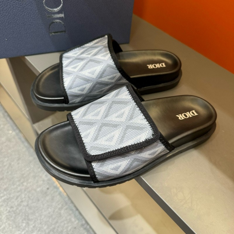 2024 Dior Grey White Fabric Slippers MJ00180