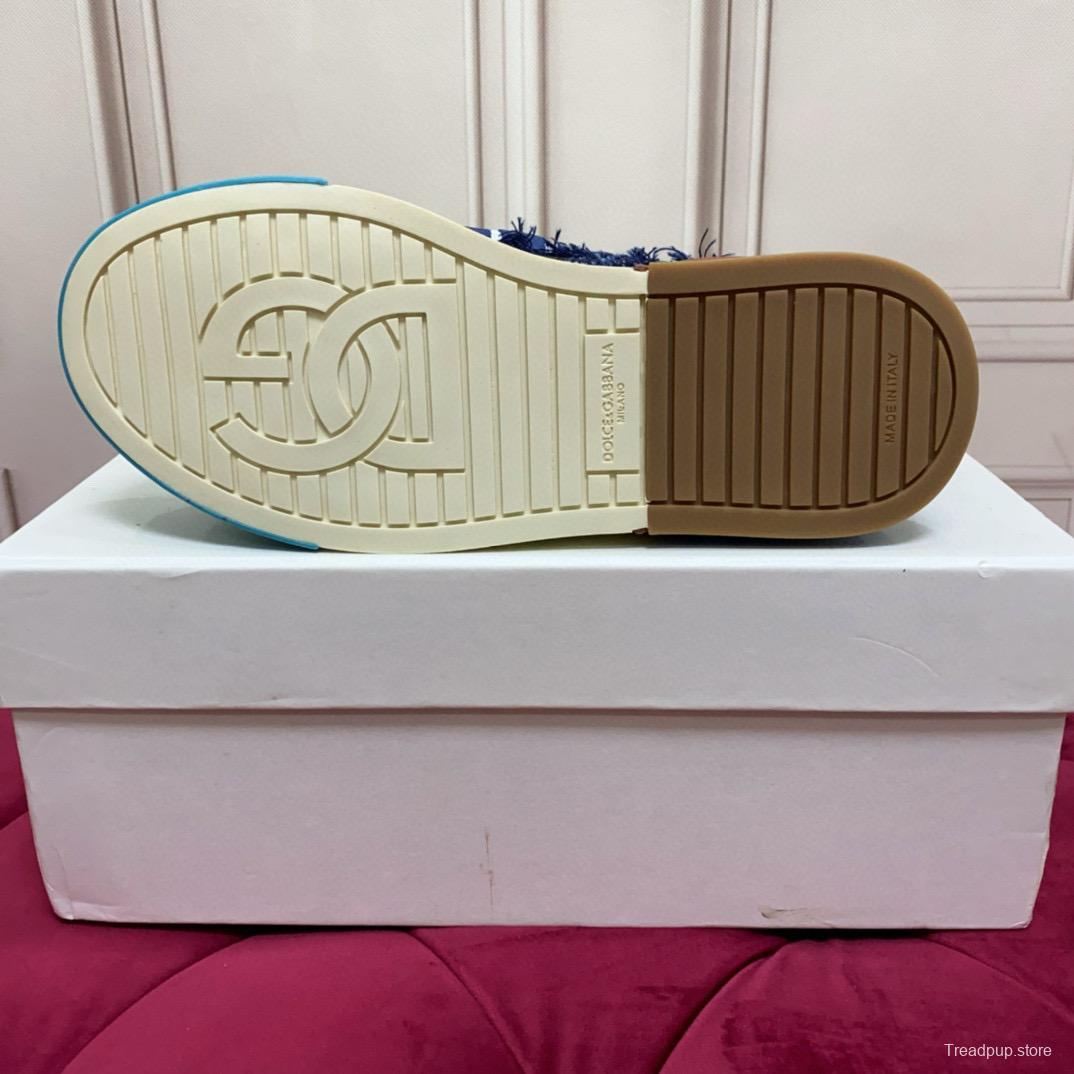 2024 Unisex Dolce & Gabbana Blue Black Canvas Leather Sneakers