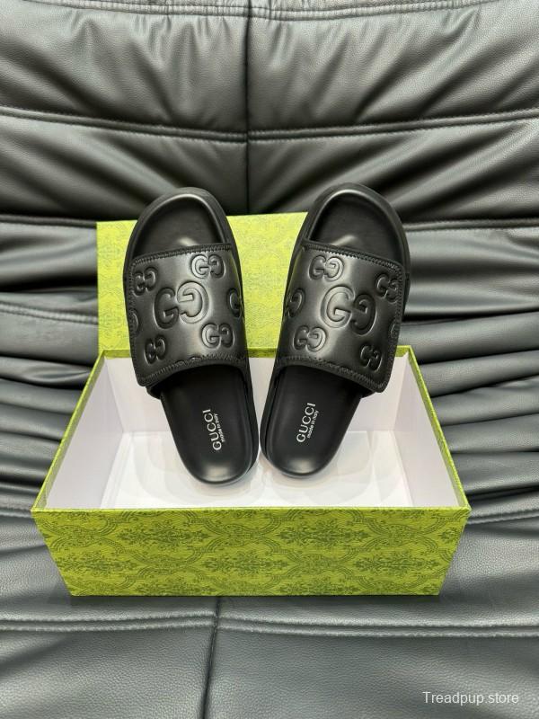 2024 GUCCI Black Leather Slippers MJ00200