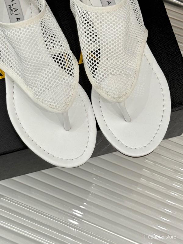 2025 Women ALAIA White Mesh Slippers