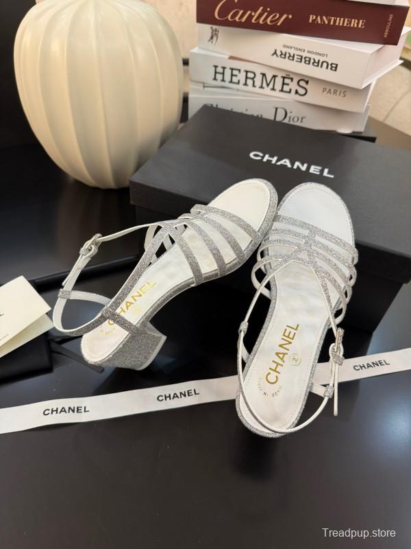 2025 Women Chanel White Synthetic Leather Sandals