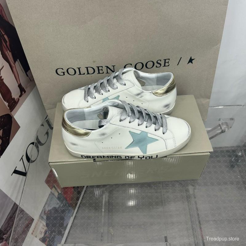 2025 Women GGDB White Blue Leather Sneakers
