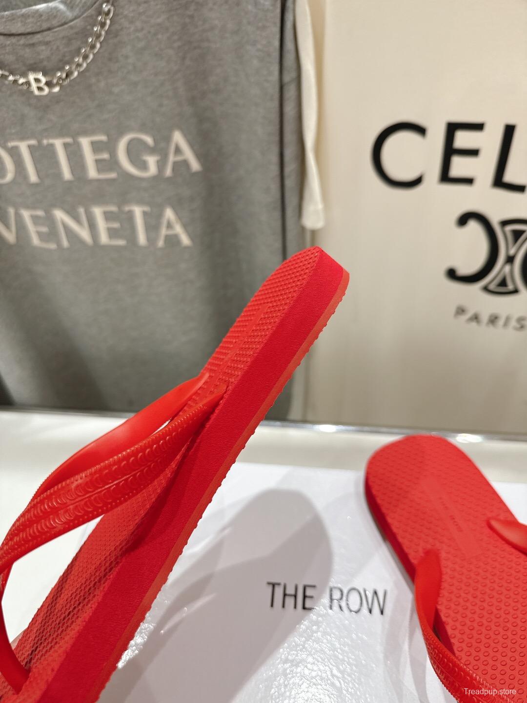 2025 Women The Row Red Rubber Flip Flops Casual Summer Sandals High-Quality Molded Sole KFY00160(F)