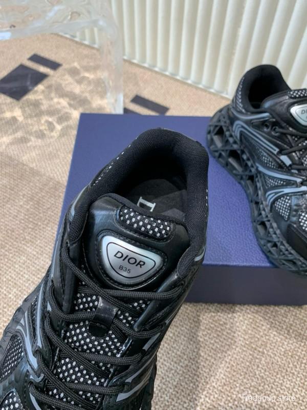2024 Unisex Dior Black Mesh Leather Sneakers MJ00400