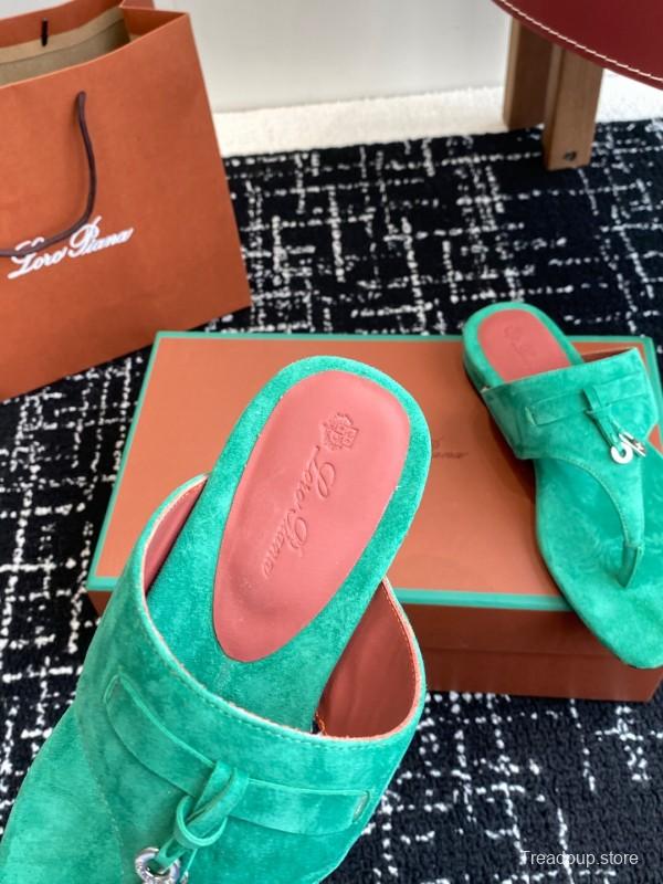 2025 Women Le Parmentier Green Suede Slippers KFY00280