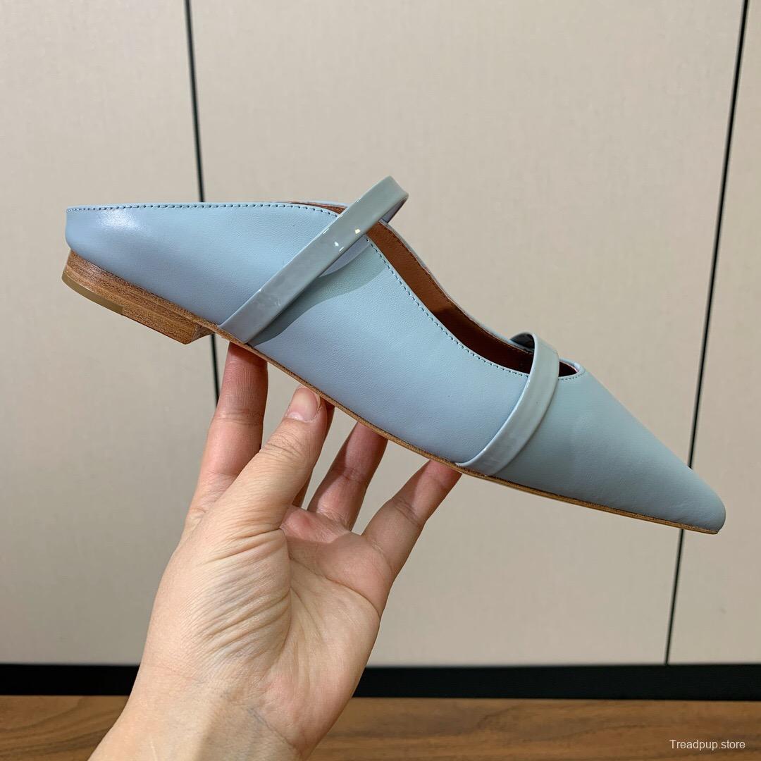 2025 Women Malone Souliers Light Blue Leather Flat Mule