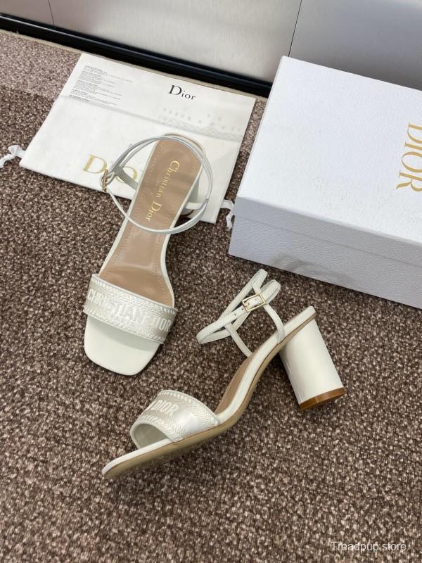 2025 Women Dior White Leather Sandals Embroidery KFY00280