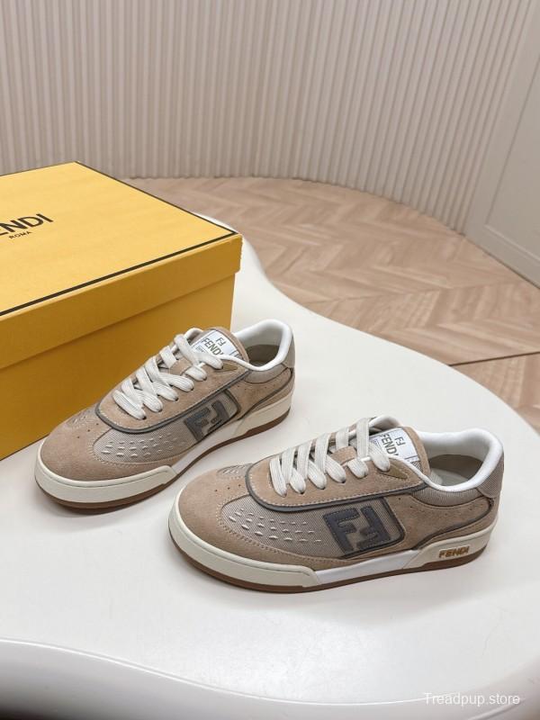 2025 Unisex Fendi Beige Light Brown Leather Suede Plimsolls FF Logo LY00350(F)/LY00360(M)