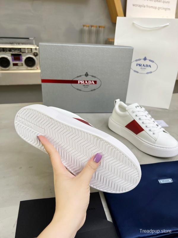 2024 Women Prada White Red Leather Sneakers MJ00310