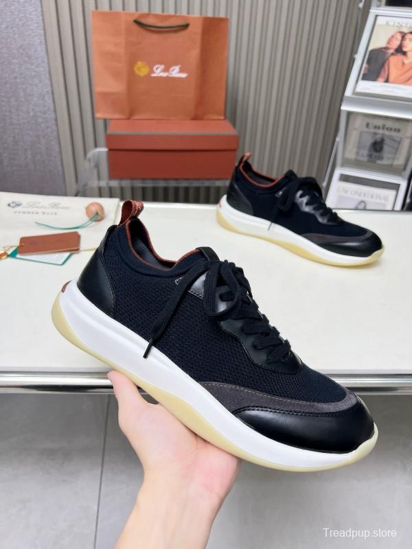 2024 Men Le Parmentier Black Grey Mesh Leather Sneakers
