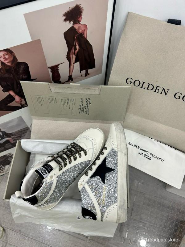 2024 Women GGDB Silver White Leather High Top Sneakers MJ00300