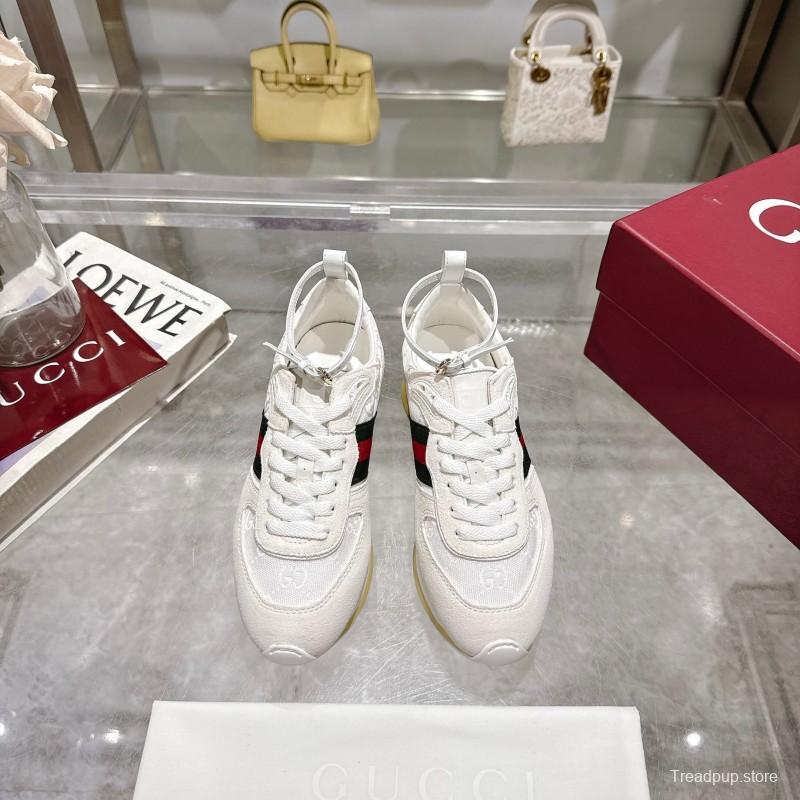 2025 Unisex Gucci White Black Red Fabric Sneakers Detachable Adjustable Ankle Strap LY00340