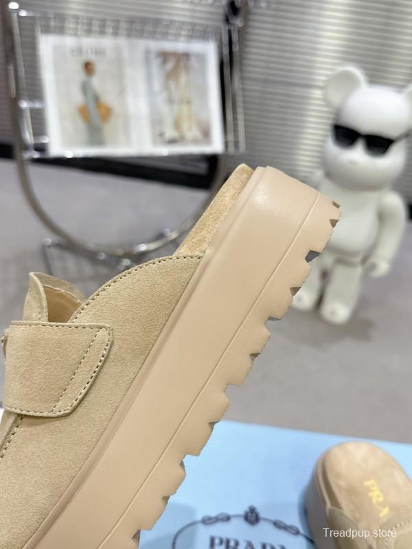 2025 Women Prada Beige Suede Loafer Slip-On KFY00280