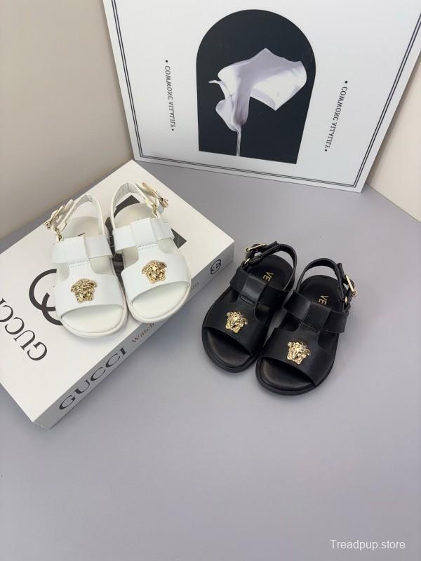2025 Kids Versace Black White Leather Sandals