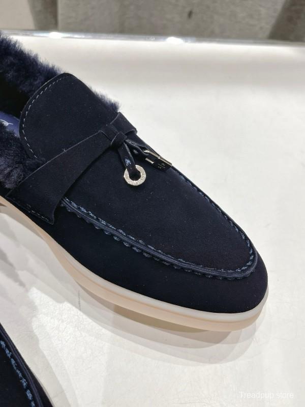 2024 Women LP Navy Suede Fur Loafers