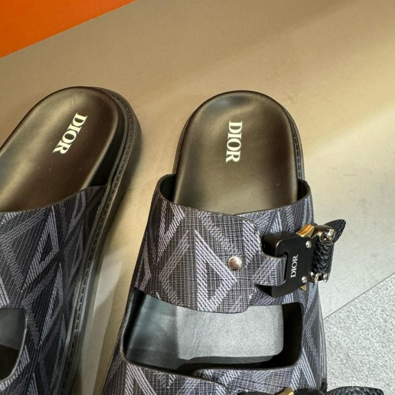 2024 Men Dior Black Grey Canvas Leather Slippers MJ00200