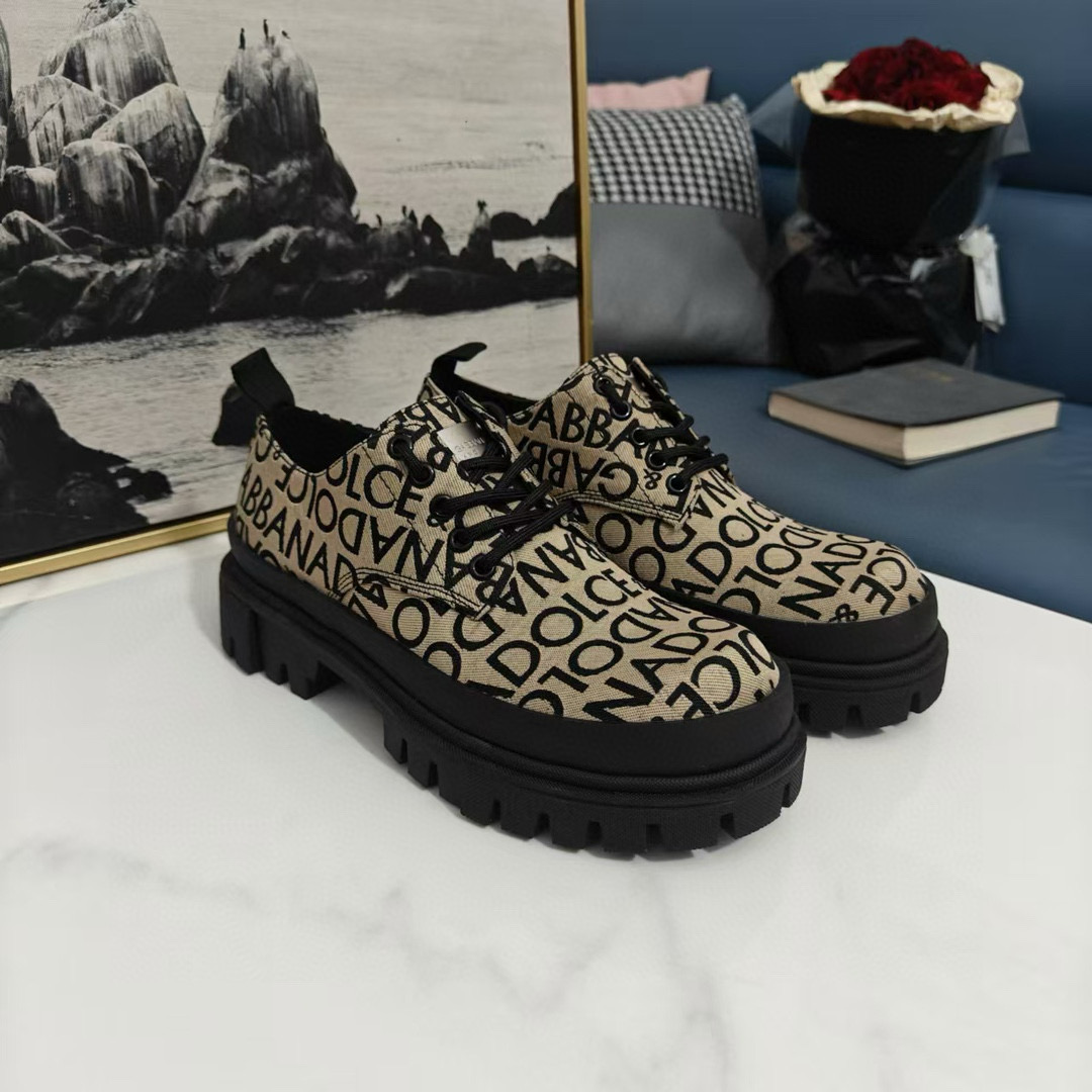 2024 Women Dolce & Gabbana Beige Black Canvas Derby Shoes