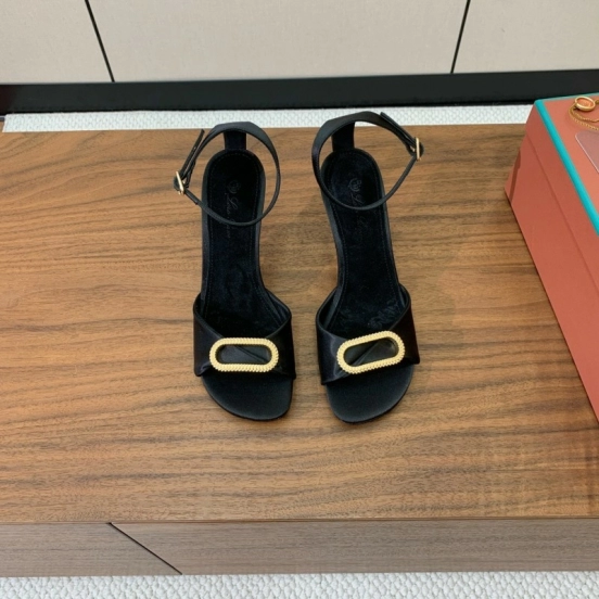 2025 Women Le Parmentier Black Leather Sandals Custom Hardware KFY00280