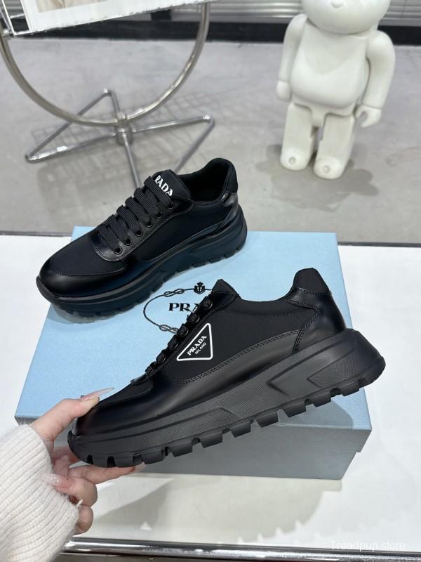 2025 Unisex Prada Black Leather Sneakers KFY00310