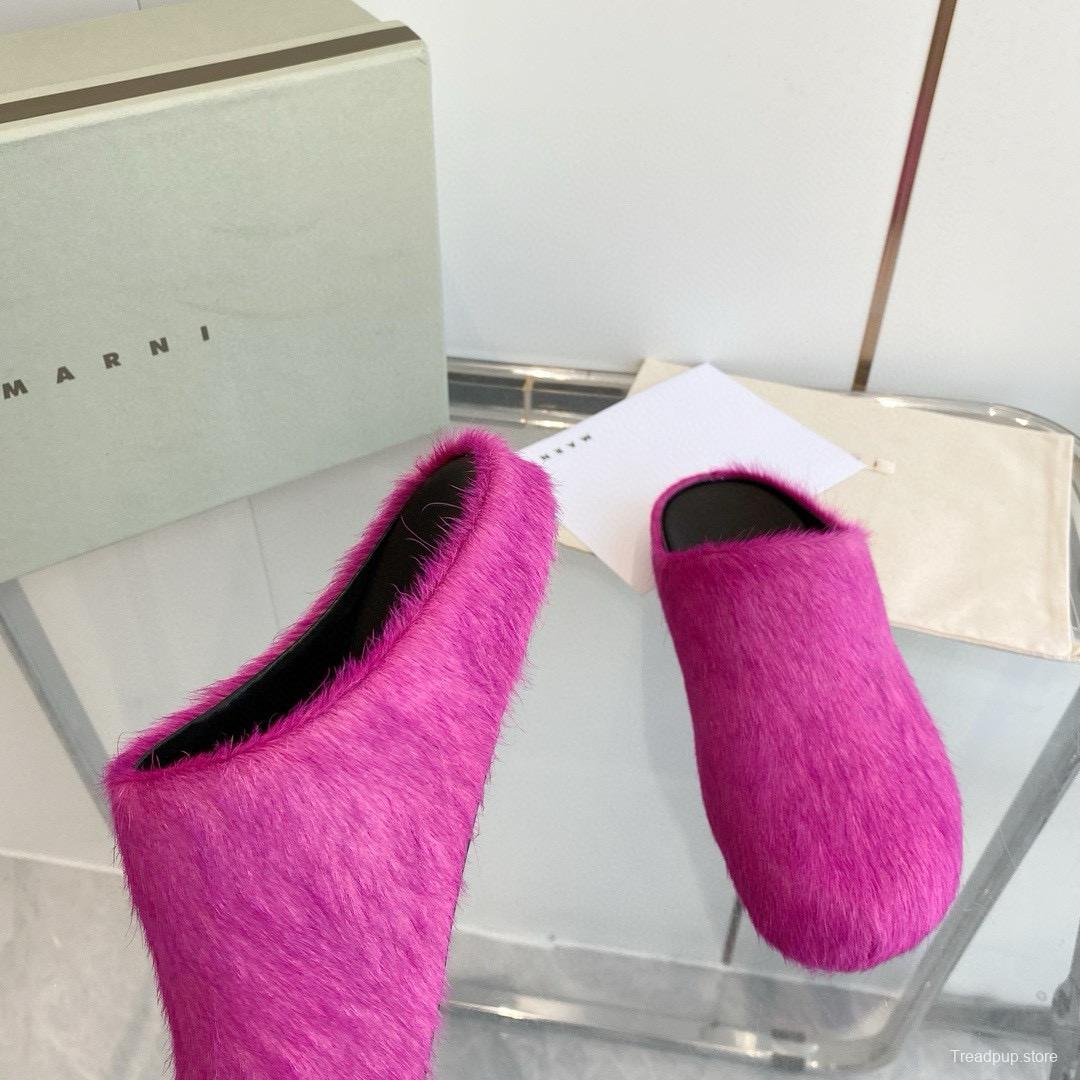 2024 Unisex Marni Pink Calf Hair Leather Mules MJ00320+20
