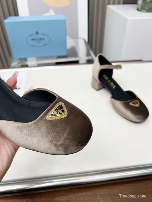 2025 Women Prada Brown Velvet Mary Jane Shoes