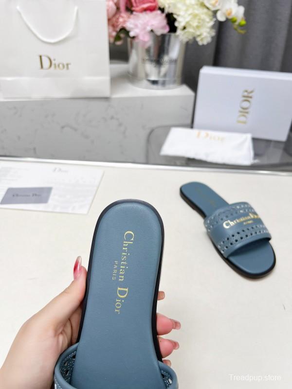 2025 Slippers Dior Blue Leather Slippers