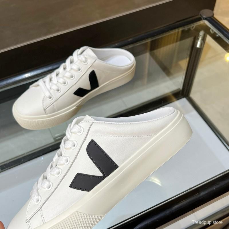 2025 Women VEJA White Black Canvas Leather Slip-On Sneaker MJ00240