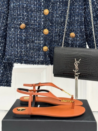 2025 Women Yves Saint Laurent Orange Leather Sandals KFY00270