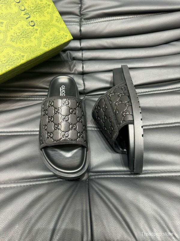 2024 Slippers Gucci Black Leather Slippers MJ00200
