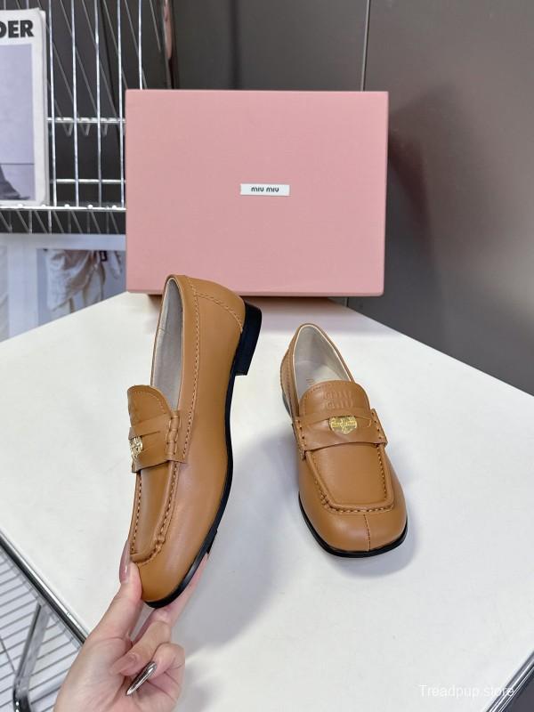 2025 Women Miu Miu Brown Leather Loafers