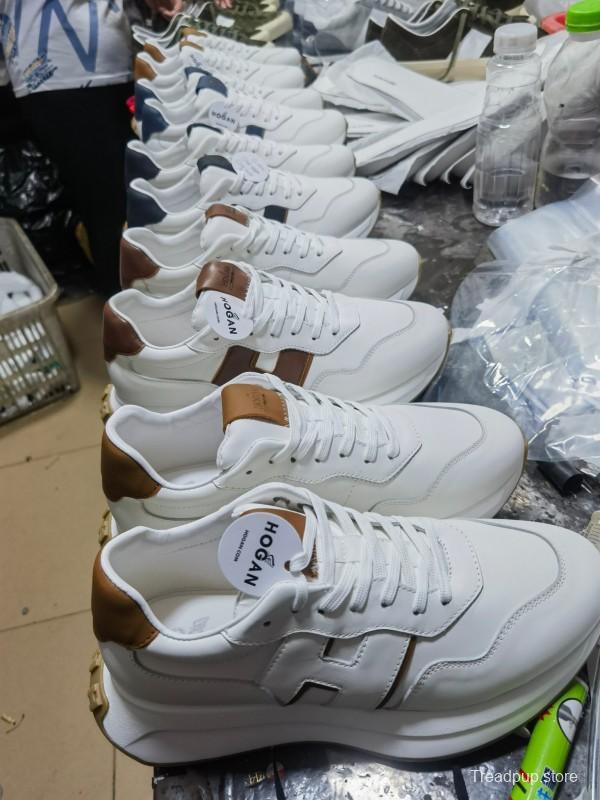 2025 Unisex HOGAN White Blue Brown Leather Sneakers H-STRIPES LY00360(F)/LY00370(M)