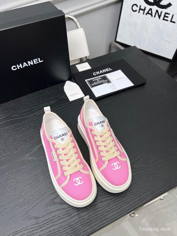2025 Women Chanel Pink Canvas Sneakers LY00250