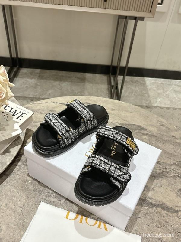 2025 Women Dior Black White Fabric Sandals KFY00300