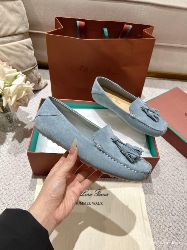 2025 Women Le Parmentier Blue Suede Loafers Tassel LY00291