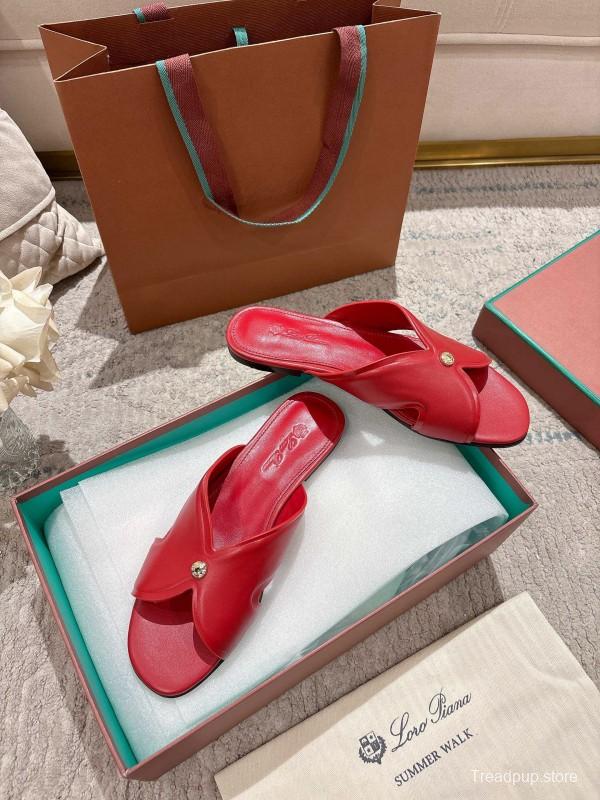 2025 Slippers LP Red Leather Slippers LY00270