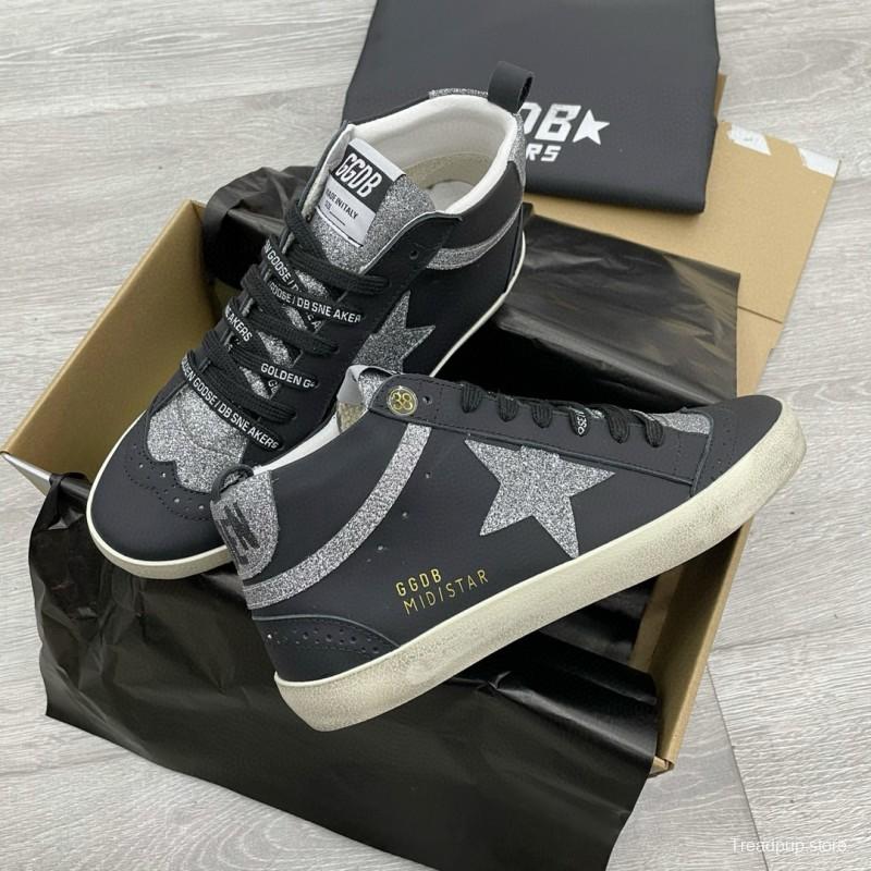 2024 Unisex GGDB Black Silver Leather Glitter High Top Sneakers MJ00300