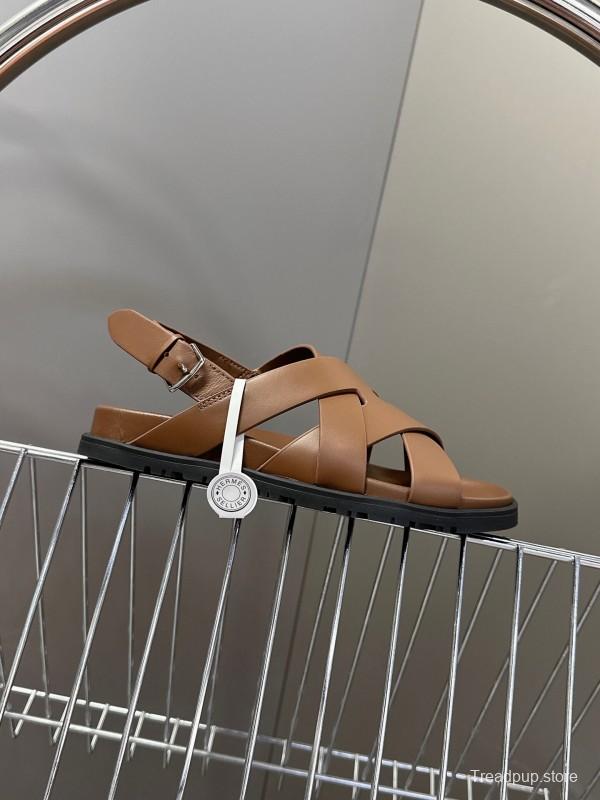 2025 Women Hermès Brown Leather Sandals