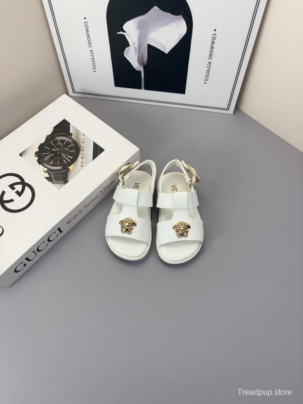 2025 Kids Versace Black White Leather Sandals