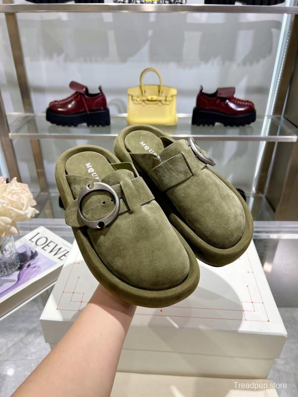 2025 Unisex ALEXANDER MCQUEEN Olive Suede Slippers