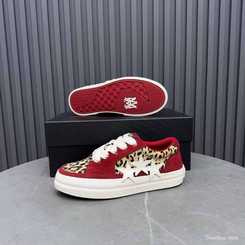 2024 Unisex Amiri Red Leopard Suede Leather Sneakers MJ00300