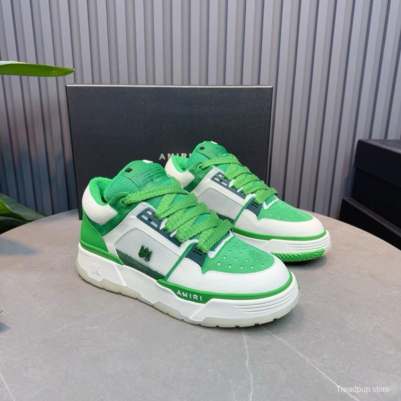 2024 Unisex Amiri Green White Leather Mesh Sneakers MJ00360