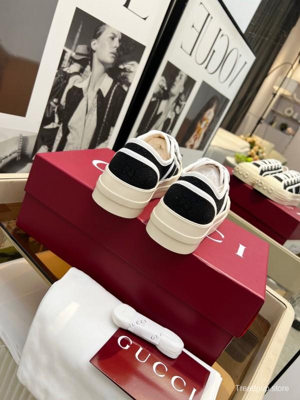 2025 Women Gucci Black White Canvas Platform Sneakers LY00270