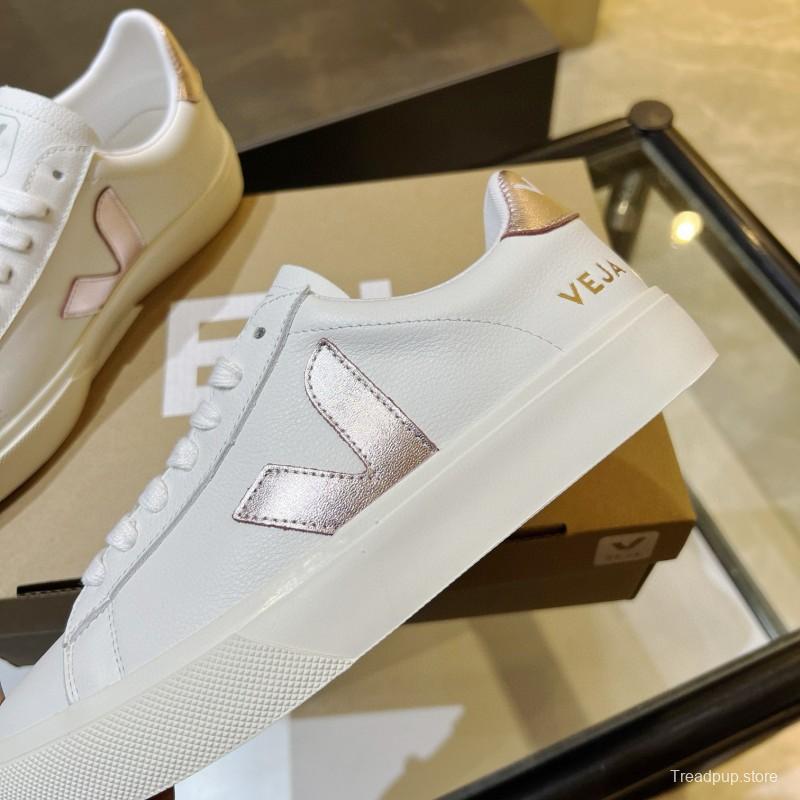 2024 Women VEJA White Rose Gold Leather Sneakers
