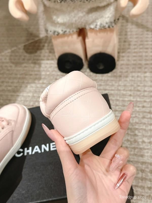 2025 Women Chanel Pink Leather Sneakers